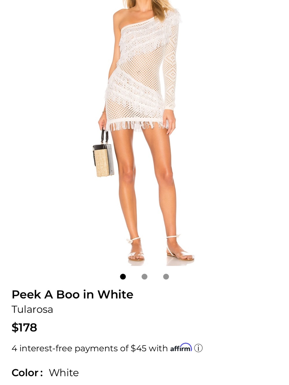 Tularosa Peek A Boo One-Shoulder White Crochet Mini Dress